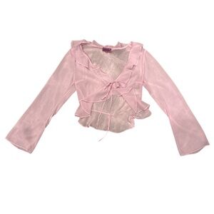 Edikted Sheer Pink Ruffle Tie-Front Top